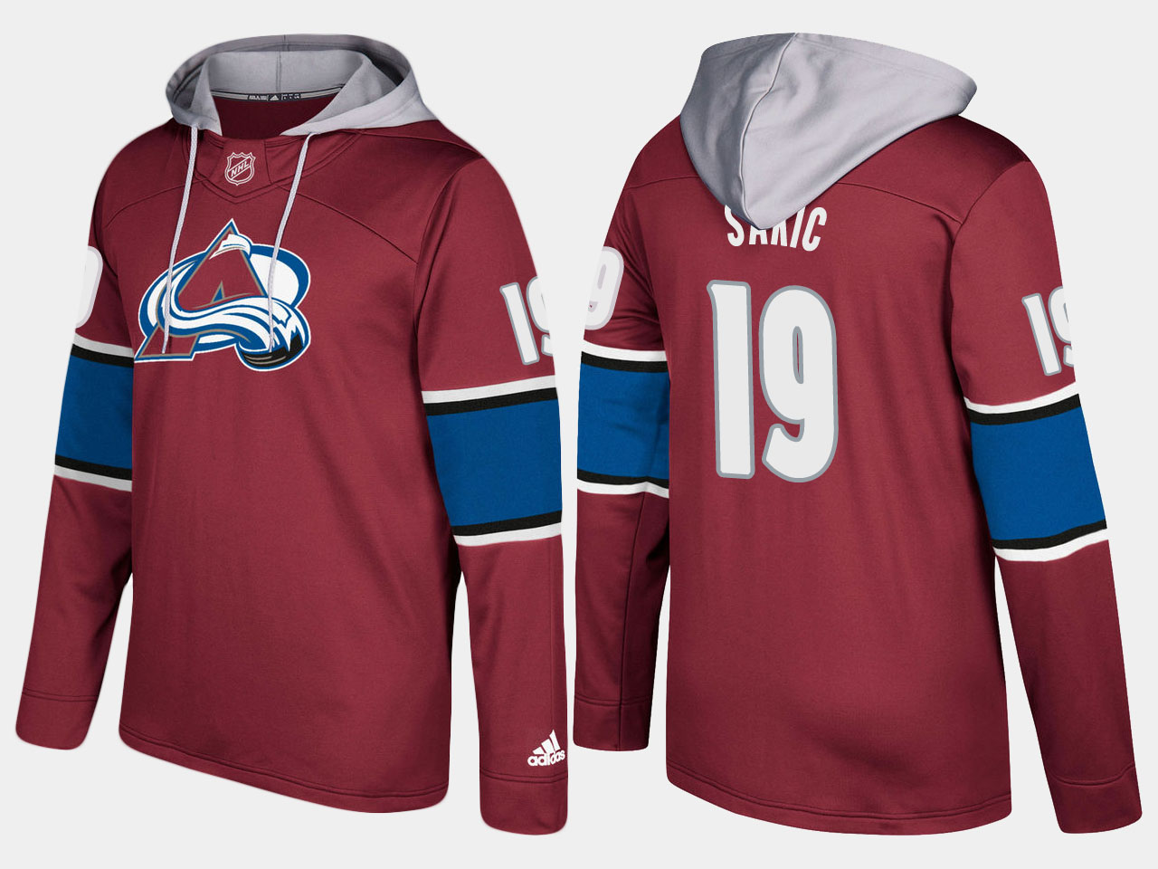 Men NHL Colorado avalanche retired #19 joe sakic burgundy hoodie->atlanta falcons->NFL Jersey